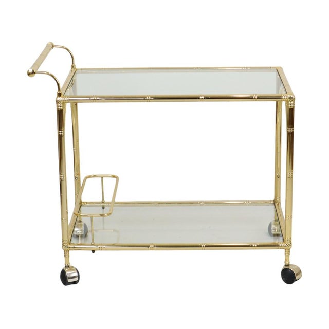 Gold Hollywood Regency Faux Bamboo and Glass Bar Cart by Orsenigo, Italy, 1970s For Sale - Image 8 of 13