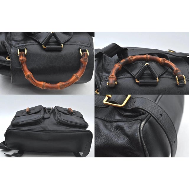 Traditional 1990s Gucci Bamboo Backpack Leather Black For Sale - Image 3 of 13