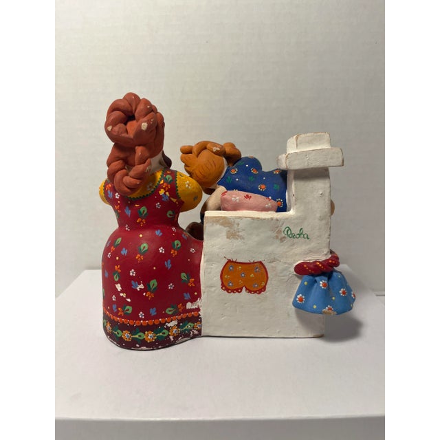 Vintage Ussr Dymkovo Colorful Folk Art Pottery Clay Figurine Signed "Rogova" For Sale In Los Angeles - Image 6 of 9