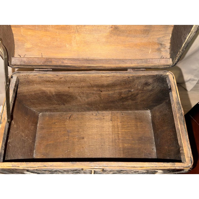 Late 20th Century Vintage Boho Chic Woven Bamboo and Mixed Wood Domed Keeper Box Trunk For Sale - Image 5 of 12