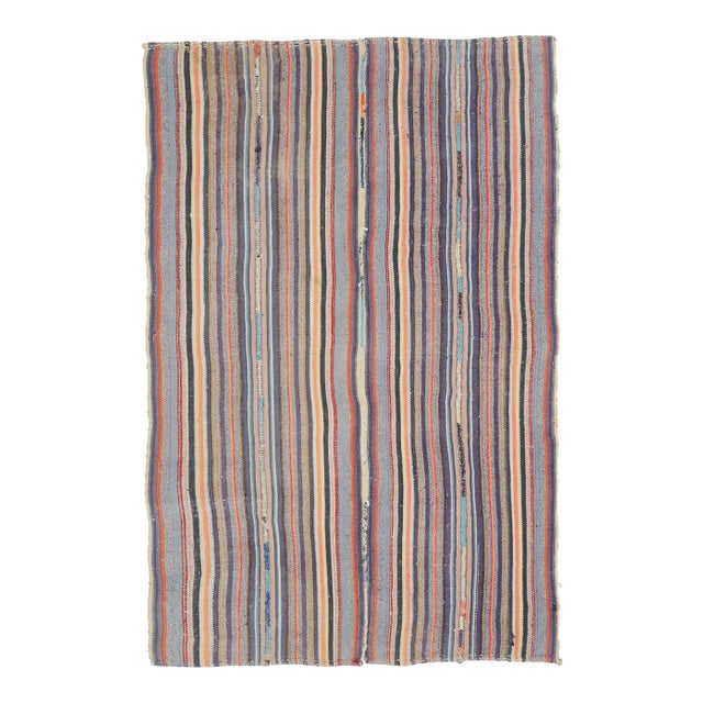 Vintage Turkish Hand-Knotted Wool Cotton Purple Kilim Area Rug For Sale