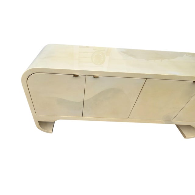 Vintage 1970s Faux Goatskin Console Buffet Karl Springer Style Postmodern Credenza For Sale - Image 11 of 17