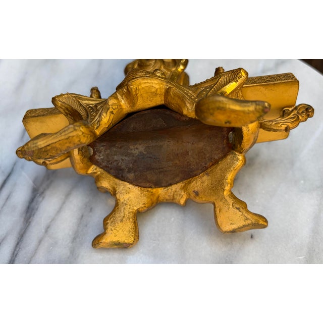 Metal Antique French Rococo Gilt Brass Cherub Figural Double Inkwell Desk Stand 7.5” For Sale - Image 7 of 8