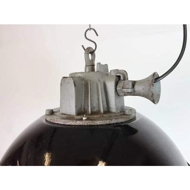 Black Black Enamel and Cast Iron Industrial Cage Pendant Light from Elektrosvit, 1960s For Sale - Image 8 of 18