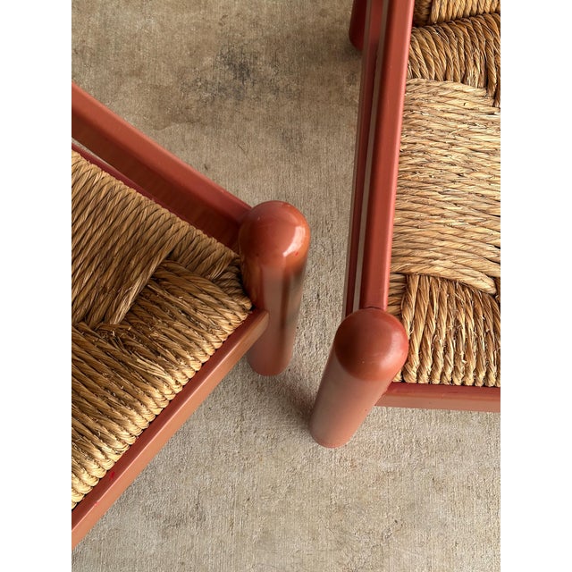 Pair of Vintage Red Lacquered Rush Lounge Chairs, Attributed to Vico Magistretti For Sale - Image 17 of 18