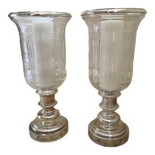 Pair of Ralph Lauren Silver and Crystal Candle Hurricanes For Sale