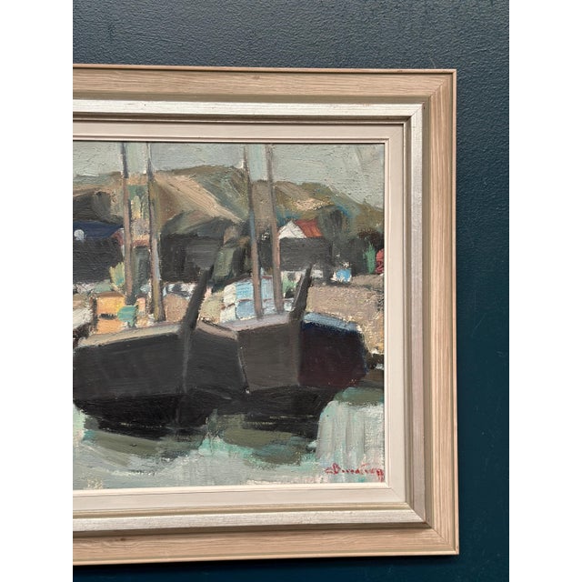 Carl Berndtsson, Fishing Boats in the Harbour, 1950s, Oil on Canvas, Framed For Sale - Image 4 of 11