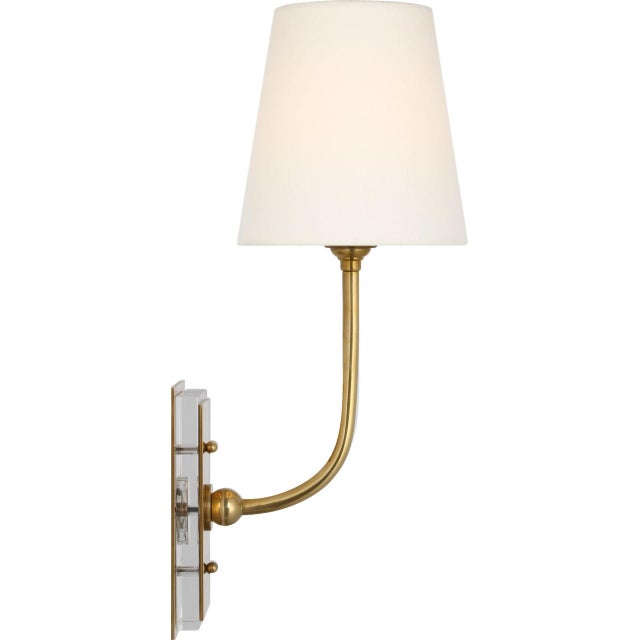 Hulton 17" Cordless Single Sconce in Hand-Rubbed Antique Brass with Linen Shade Designer: Thomas O'Brien Finish: Hand-...