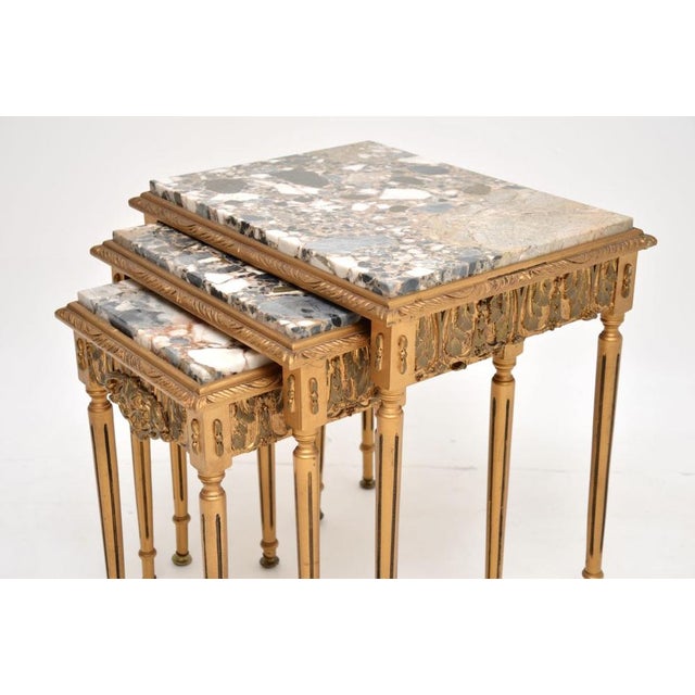 Antique French Gilt Wood Nesting Tables with Marble Tops, 1930, Set of 3 For Sale - Image 6 of 13