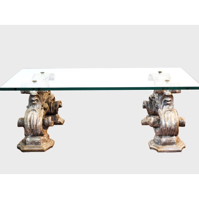 A pair of imposing solid wood architectural bases, entirely hand-carved, made in Italy in the first half of the 20th...