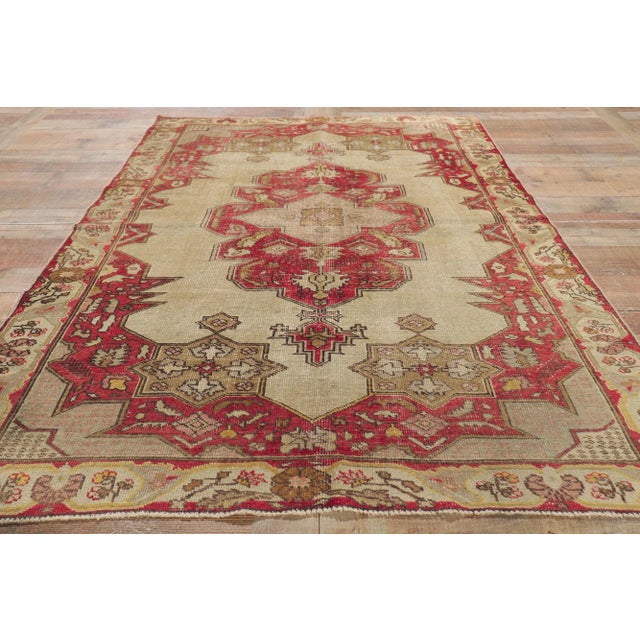 Mid 20th Century Vintage Turkish Oushak Rug - 04'08 X 06'11 For Sale In Dallas - Image 6 of 11