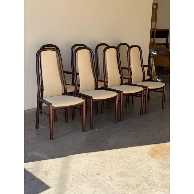 Beautiful set of 8 vintage Danish modern dining chairs by Boltinge, crafted in richly toned rosewood and newly...