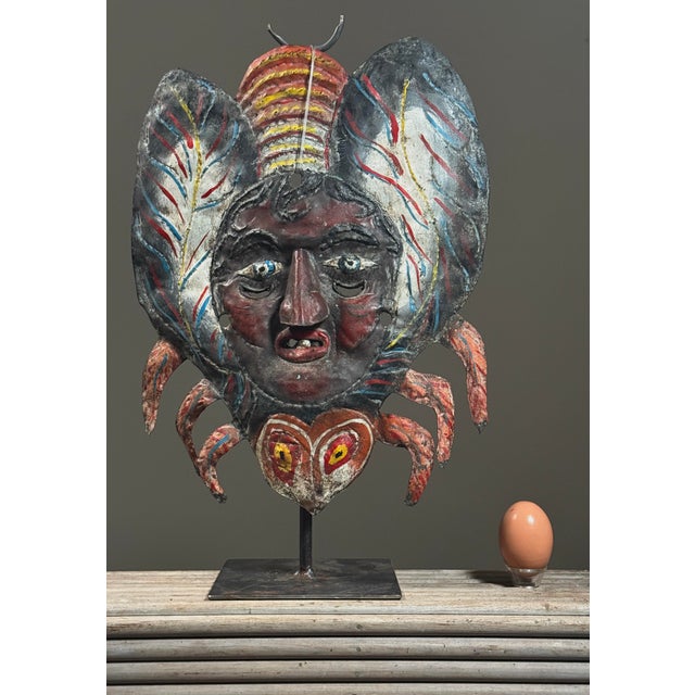 Folk Art Antique Mexican (Guerrero) Hammered Copper Folk Art Festival Mask For Sale - Image 3 of 8
