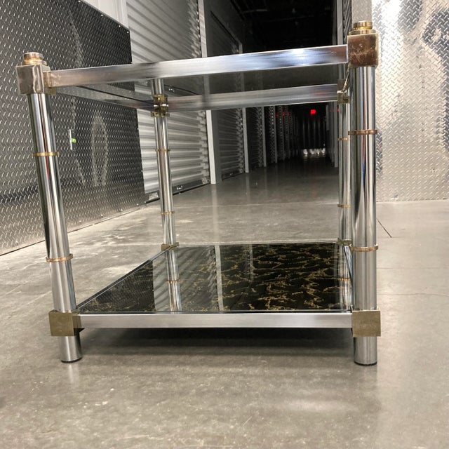 1980s Mid-Century Modern Chrome & Brass Tiered Glass End Table For Sale - Image 11 of 13