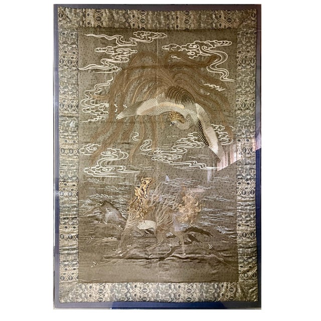 Massive Japanese Embroidery Tapestry Display Box Meiji Period For Sale - Image 4 of 18
