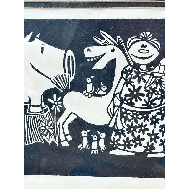 Black Vintage Framed Nursery Art Woodcut Print “Farm Frolic” For Sale - Image 8 of 12