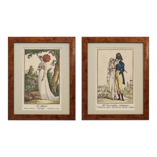Pair Antique French Fashion Lithographs After Debucourt Directoire Style Framed Incroyable For Sale