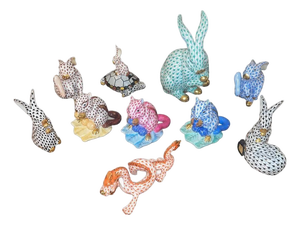 Set of Ten Herend Fishnet Porcelain Animal Figurines. Hungary, 20th Century.
