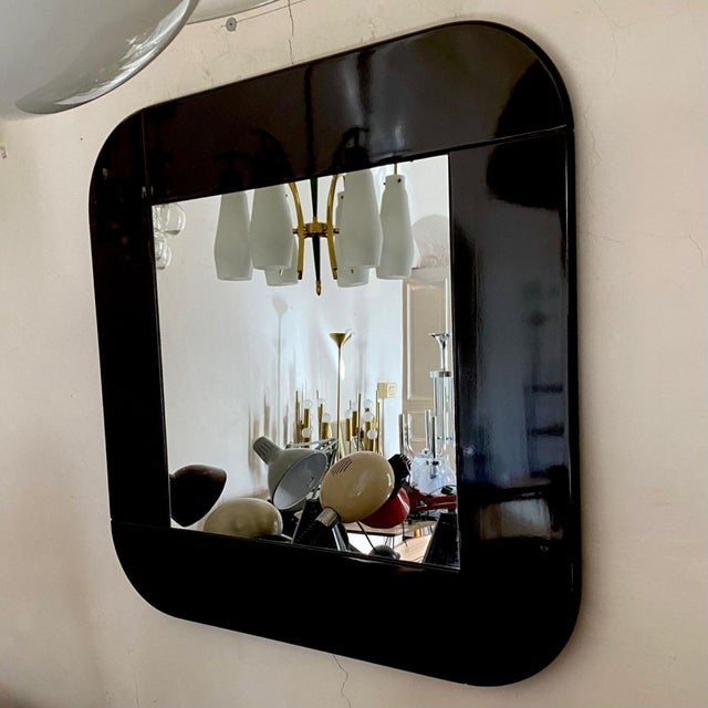 Postmodern Italian Square Mirror with Dark Brown Lacquered Frame, 1980s For Sale - Image 6 of 9