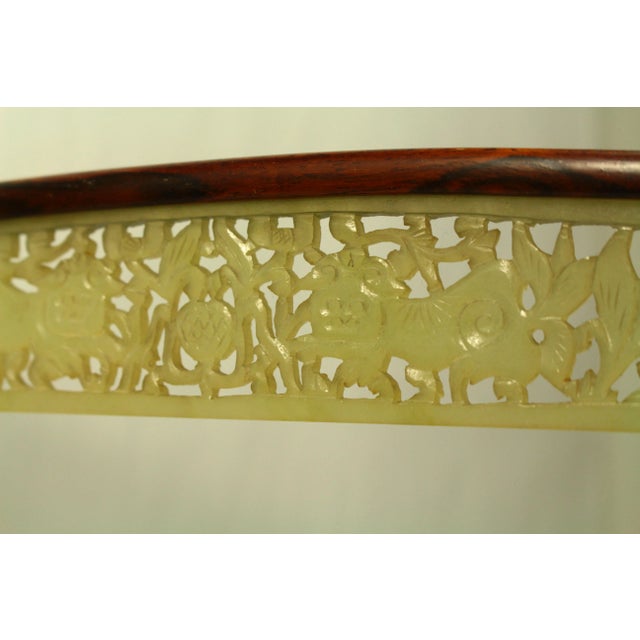 19th Century Large Pale Green Nephrite Jade & Rosewood Chinese Carved Frame For Sale - Image 11 of 13