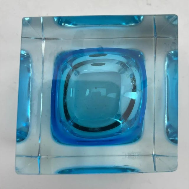 Blue Label Block Vase with Light Blue Core by Murano Cesare Toso, 1970s For Sale - Image 8 of 9