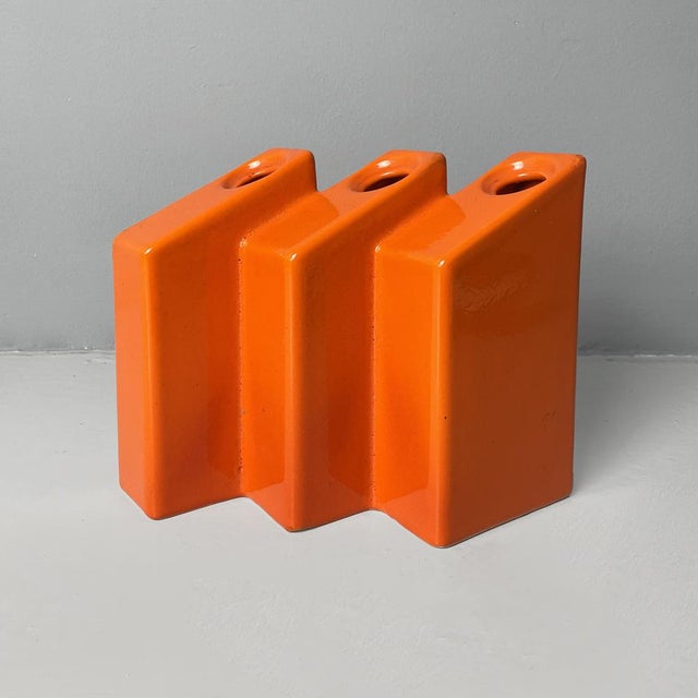 Italian Modern Orange Ceramic Vase by Enzo Bioli for Il Picchio, 1970s For Sale - Image 14 of 14
