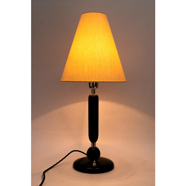 Black Large Wood and Nickel Table Lamp with Fabric Shade, 1920s For Sale - Image 8 of 16