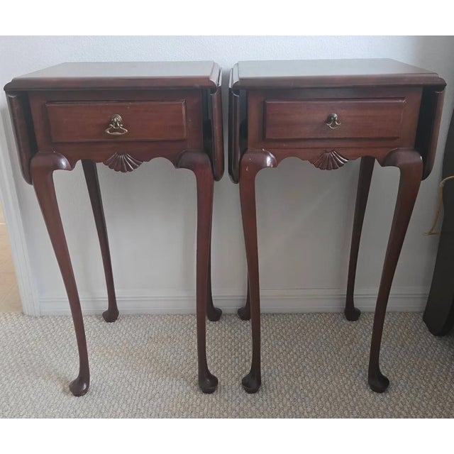 Bruno Twin Vintage Mahogany Drop Leaf Bedside Tables For Sale - Image 4 of 10