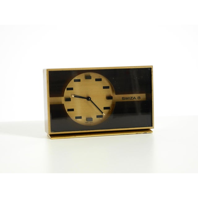 Mid-Century Modern Small and Mechanical Swiza 8 Table Clock in Brass with an 8-Day Movement, 1960s For Sale - Image 3 of 15