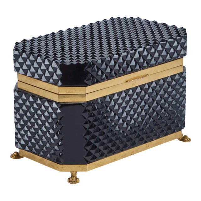 1940s Black Cut Crystal Hinged Box For Sale