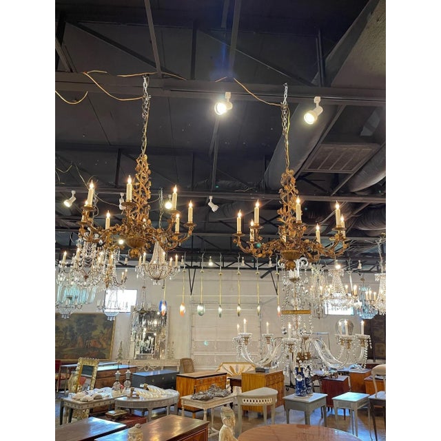 Traditional 19th Century Italian Gilt Tole Floral Chandeliers With 8 Lights For Sale - Image 3 of 12