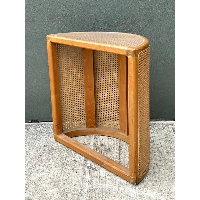 Wood Vintage Wood and Cane Demilune Console Table For Sale - Image 7 of 12