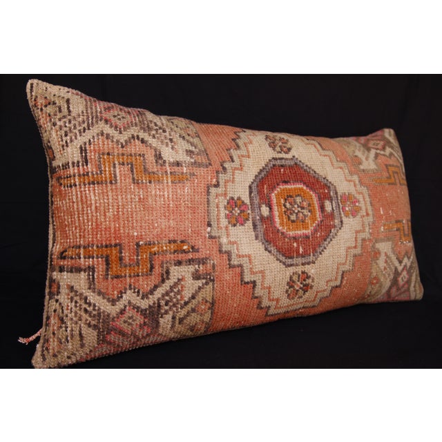 Handwoven Turkish Rug Pillow – Soft Tribal Motifs in Neutral Tones Pillow Case -16'' X 32'' For Sale - Image 4 of 13