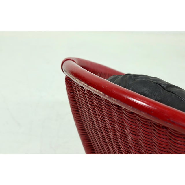 Black Vintage Sculptural Lounge Chairs in Red Lacquered Rattan and Bamboo, 1970s, Set of 2 For Sale - Image 8 of 13