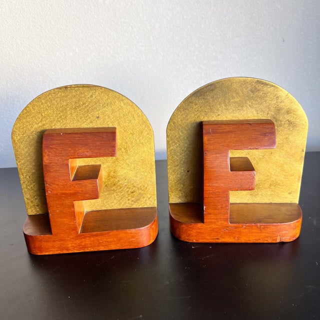 Midcentury Sculptural Bookends Brass and Wood For Sale In San Diego - Image 6 of 8