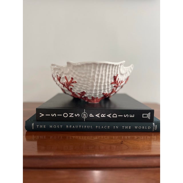 Ceramic Vintage Italian Coastal Majolica Hand-Painted Footed Seashell Bowl For Sale - Image 7 of 11