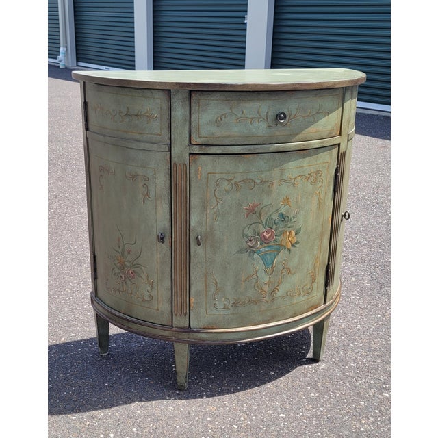 Vintage Adams Style Demilune Moss Green Credenza For Sale In Philadelphia - Image 6 of 11
