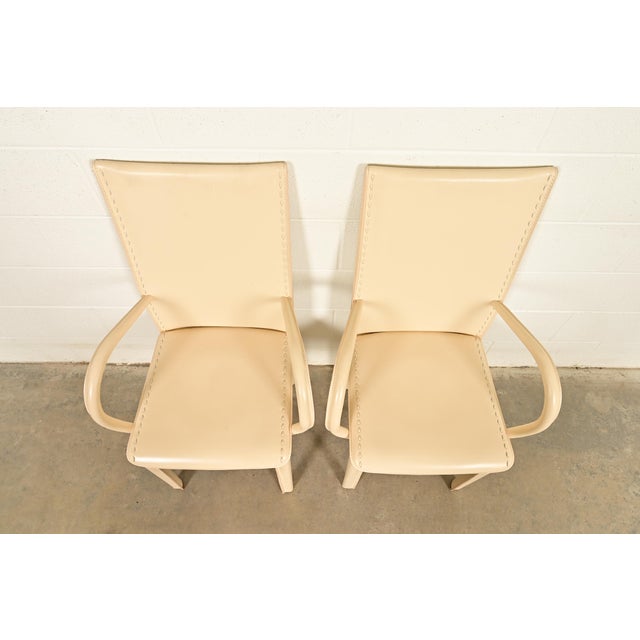 1980s Mario Bellini Style Italian Modern Cream Leather Wrapped Armchairs, Pair For Sale - Image 5 of 14