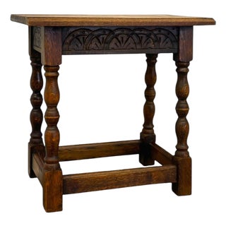 Antique Welsh Carved Wooden Joint Stool Side Table With Turned Legs Uk Import For Sale