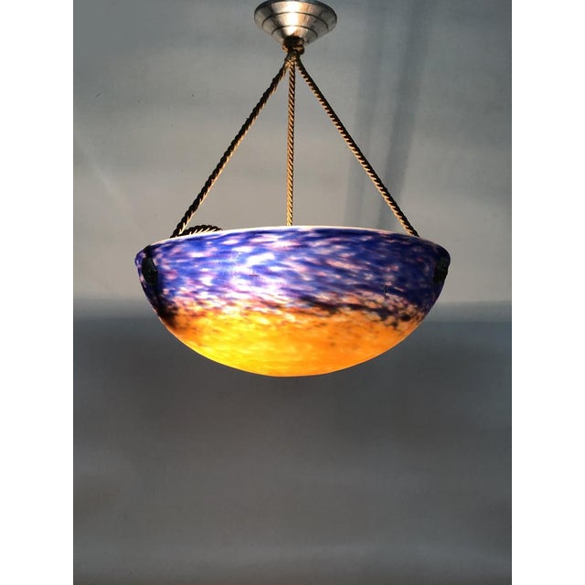 Art deco pendant light by muller frères lunéville, in pate de verre a beautiful pendant light in the purest art deco...