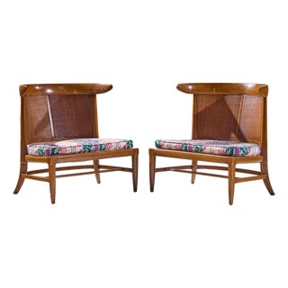 John Lubberts and Lambert Mulder for Tomlinson Mid Century Walnut and Cane Slipper Chairs - Pair For Sale