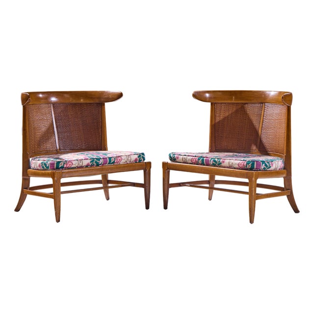 John Lubberts and Lambert Mulder for Tomlinson Mid Century Walnut and Cane Slipper Chairs - Pair For Sale