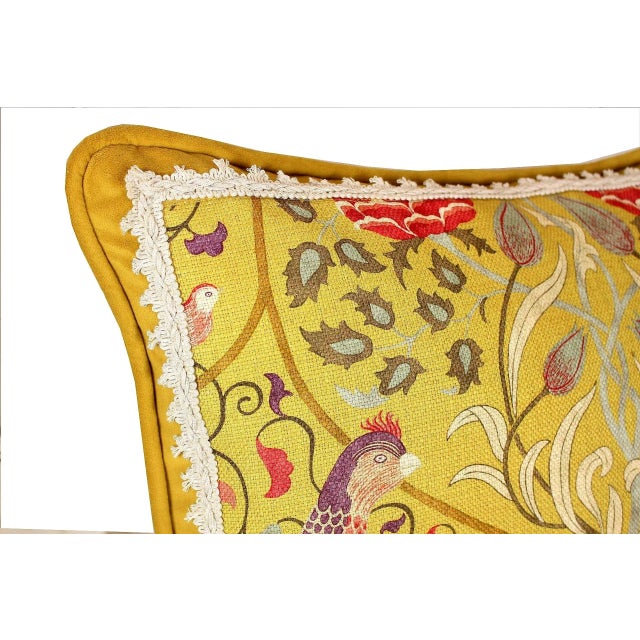 Vintage 1895s Linen & Velvet Bordered Pillow With Fringe Trim and Piping For Sale - Image 6 of 13