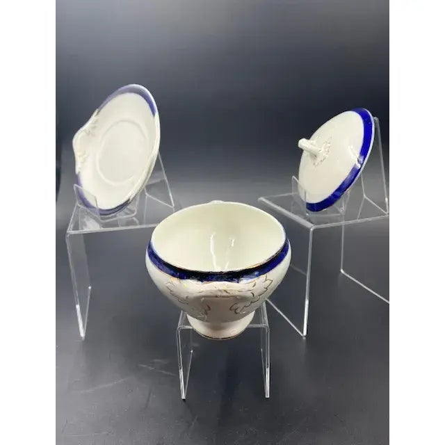 Mid 20th Century Large English Gravy Boat With Cobalt Blue Stripe For Sale In Philadelphia - Image 6 of 18