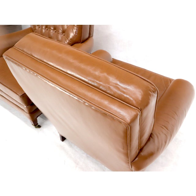 Kittinger Pair of Chesterfield Style Leather Chairs W/ Ottomans Brown to Tan For Sale - Image 4 of 15