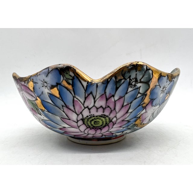 20th Century Chinoiserie Blue and Pink Floral Vide Poche/Catchall Bowl For Sale - Image 4 of 13
