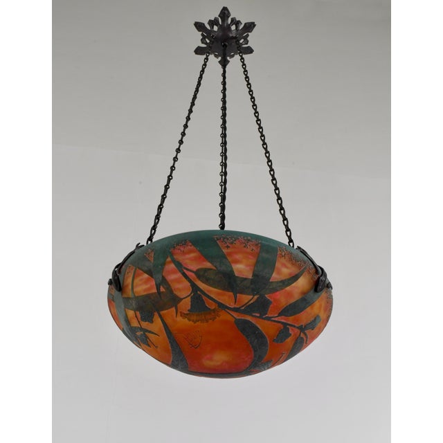 Art Deco French Art Deco Pendant Light by Daum & Majorelle - 1925 Cameo Chandelier France For Sale - Image 3 of 15