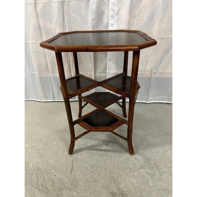 English English Style Painted Bamboo Rattan 3 Tier Table For Sale - Image 3 of 9