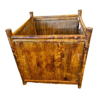 Vintage Scorched Tortoise Shell Burnt Bamboo Planter For Sale