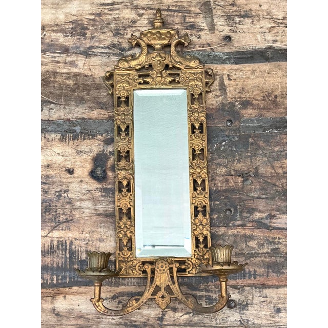 Vintage Girandole Gilt Bronze Candlestick Mirror For Sale - Image 9 of 12
